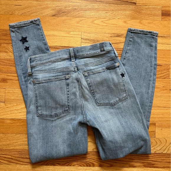 7 For All Mankind The Ankle Skinny Star Embroidered Blue Jeans in Trio size 26 - Picture 8 of 8